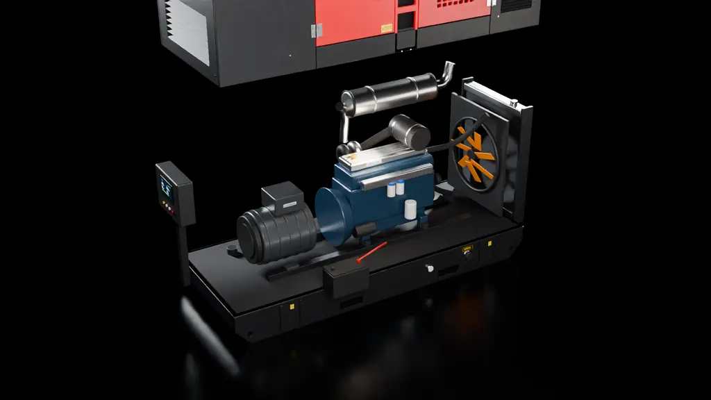 Despiece del TGF-100: motor, alternador, radiador y controlador sobre el estanque